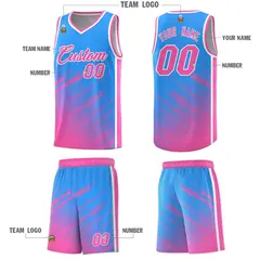 Powder Blue Pink Splash Basketball Uniforms Summer Camp 5