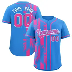 Powder Blue Pink Split Coconut Tree Baseball Jersey 1