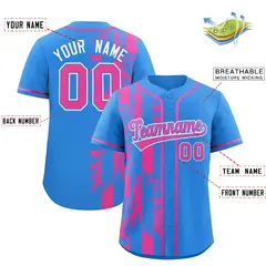 Powder Blue Pink Split Coconut Tree Baseball Jersey 2