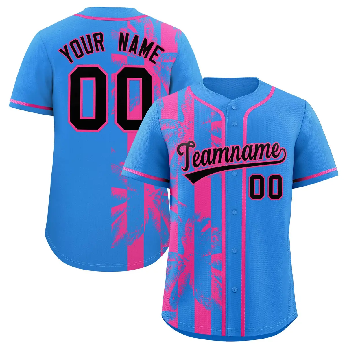 Powder Blue Pink Split Coconut Tree Baseball Jersey