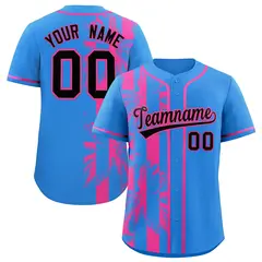 Powder Blue Pink Split Coconut Tree Baseball Jersey 1