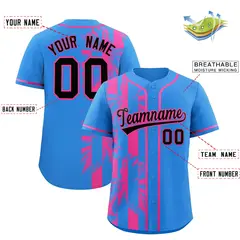 Powder Blue Pink Split Coconut Tree Baseball Jersey 2