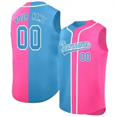 Powder Blue Pink Split-Design Sleeveless Baseball Jersey