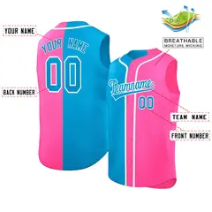Powder Blue Pink Split-Design Sleeveless Baseball Jersey 2