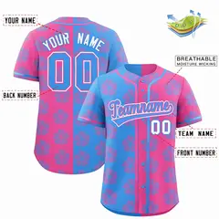 Powder Blue Pink Split Flower Graffiti Baseball Jersey 2