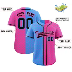 Powder Blue Pink Split Plaid Authentic Baseball Jersey 2