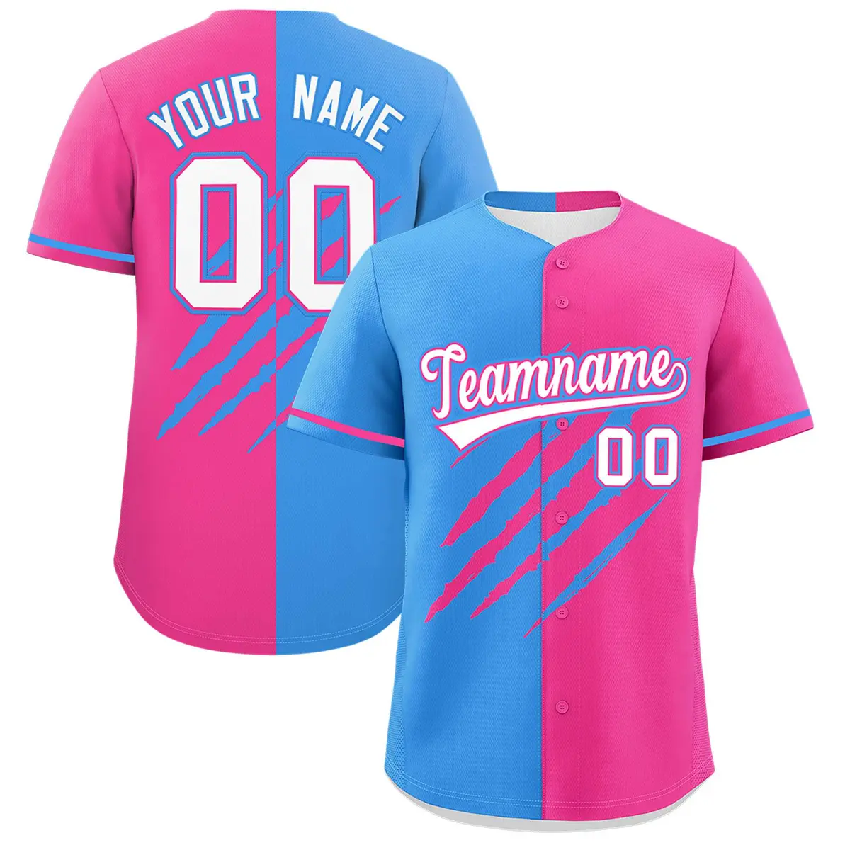 Powder Blue Pink Split Tiger Claw Scratch Baseball Jersey