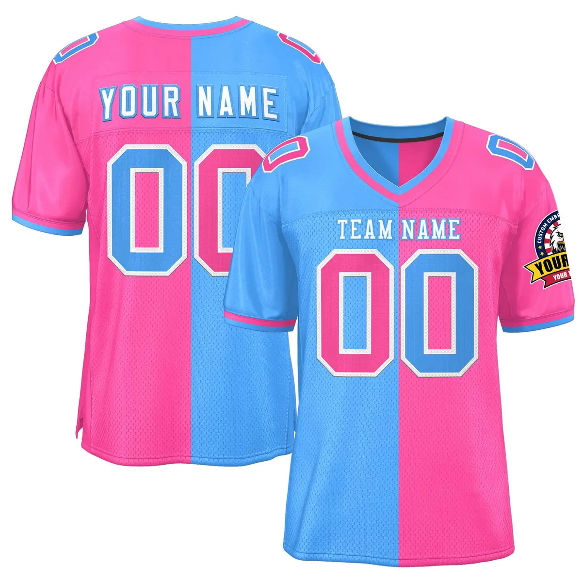 Powder Blue Pink Split Two Tone Authentic Football Jersey