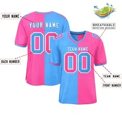 Powder Blue Pink Split Two Tone Authentic Football Jersey 2