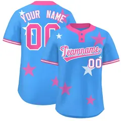 Powder Blue Pink Star Graffiti Two-Button Baseball Jersey 1