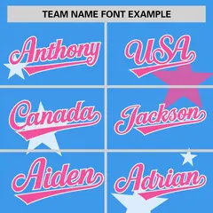 Powder Blue Pink Star Graffiti Two-Button Baseball Jersey 3