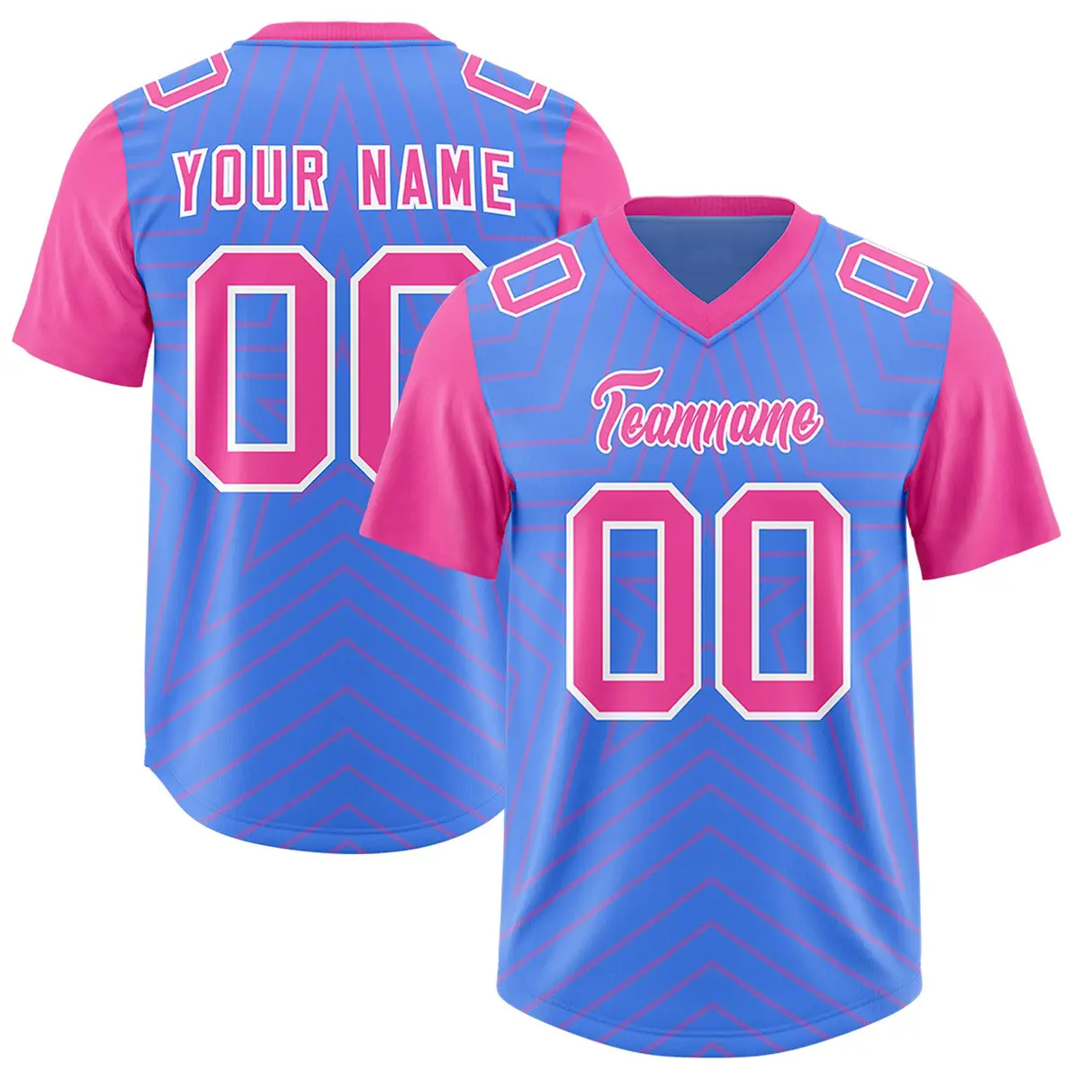 Powder Blue Pink Star Pattern Raglan Sleeves Football Jersey