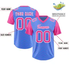 Powder Blue Pink Star Pattern Raglan Sleeves Football Jersey 2