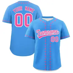 Powder Blue Pink Star Ribbing Authentic Baseball Jersey 1