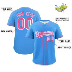 Powder Blue Pink Star Ribbing Authentic Baseball Jersey 2