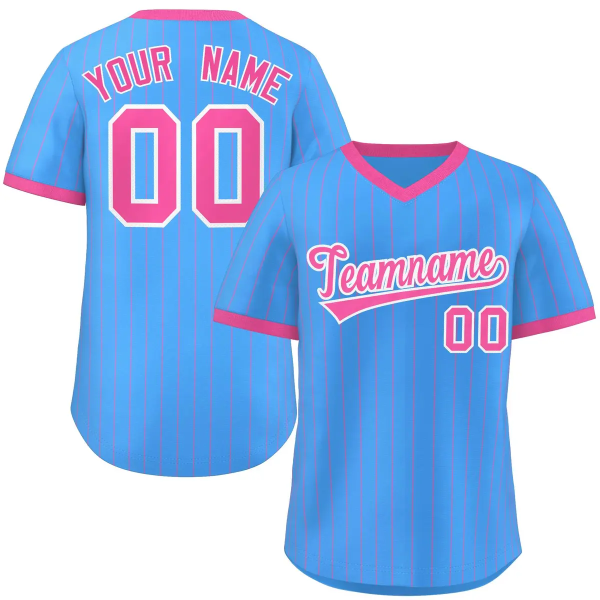 Powder Blue Pink Stripe Authentic Pullover Baseball Jersey