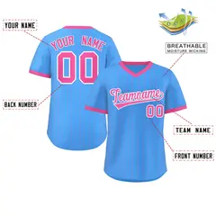 Powder Blue Pink Stripe Authentic Pullover Baseball Jersey 2