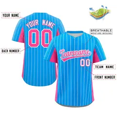 Powder Blue Pink Stripe Full Button Baseball Jersey 2
