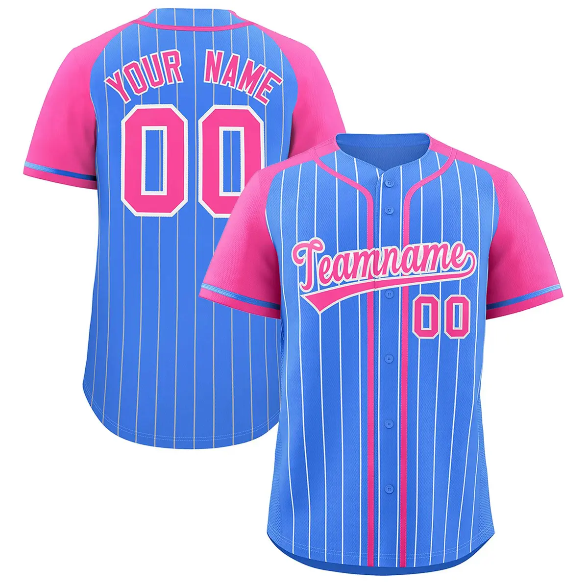 Powder Blue Pink Stripe Raglan Baseball Jersey