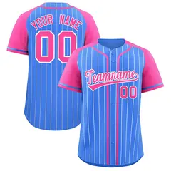 Powder Blue Pink Stripe Raglan Baseball Jersey 1