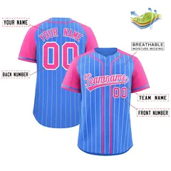 Powder Blue Pink Stripe Raglan Baseball Jersey 2