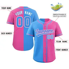 Powder Blue Pink Stripe-Solid Combo Baseball Jersey 2