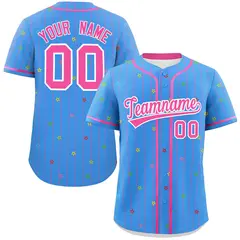 Powder Blue Pink Stripe Star Pattern Baseball Jersey 1