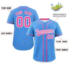 Powder Blue Pink Stripe Star Pattern Baseball Jersey 2