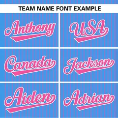 Powder Blue Pink Stripe Two-Button Softball Jersey 4