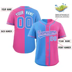 Powder Blue Pink Striped Two Tone Authentic Baseball Jersey 2