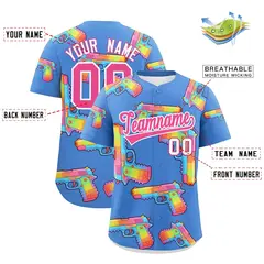 Powder Blue Pink Sugar-Coated Firepower Graffiti Baseball Jersey 2