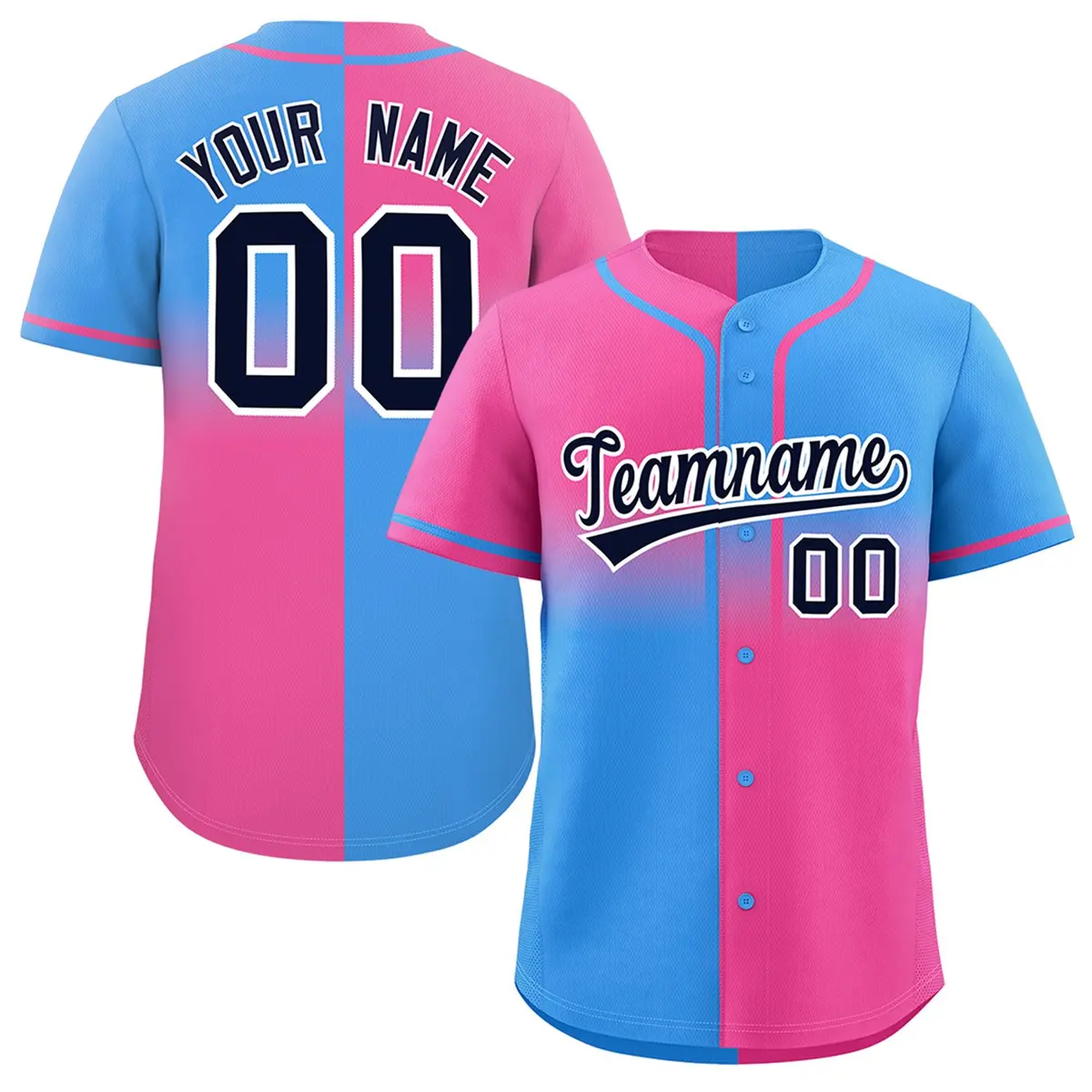 Powder Blue Pink Symmetrical Gradient Baseball Jersey