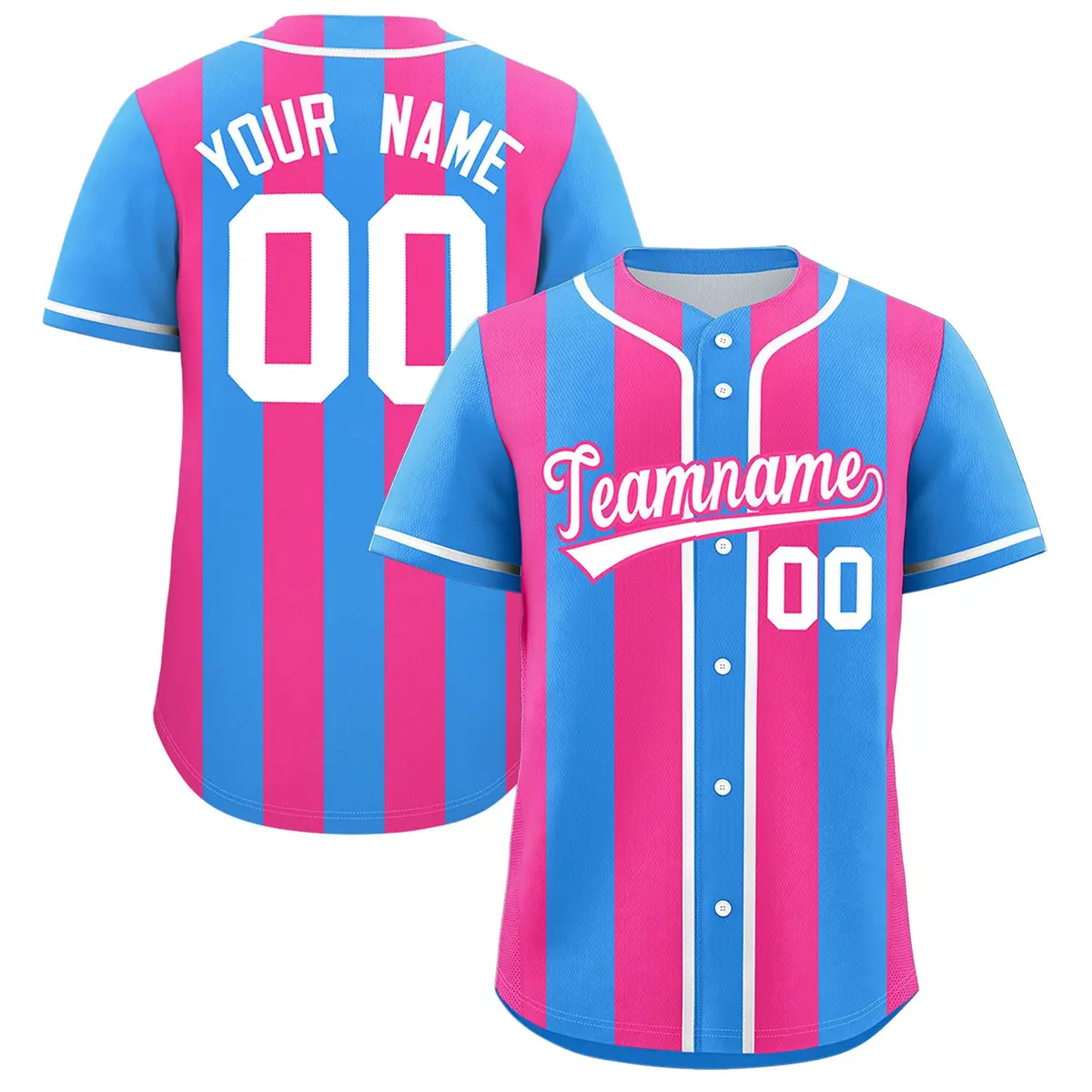 Powder Blue Pink Thick Stripe Authentic Baseball Jersey