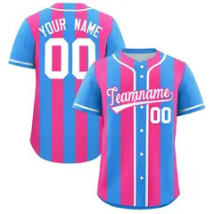 Powder Blue Pink Thick Stripe Authentic Baseball Jersey