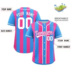 Powder Blue Pink Thick Stripe Authentic Baseball Jersey 2