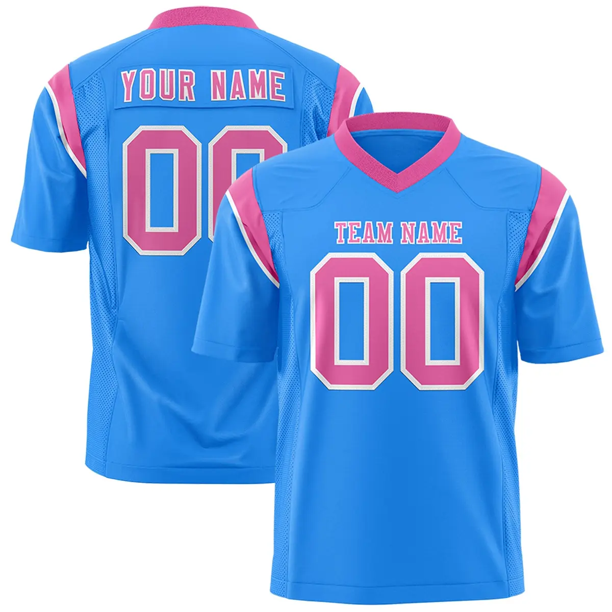 Powder Blue Pink Two-Tone Shoulder Cut Flag Football Jersey
