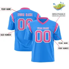 Powder Blue Pink Two-Tone Shoulder Cut Flag Football Jersey 2