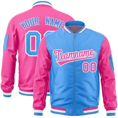 Powder Blue Pink Two-Tone Varsity Letterman Bomber Jacket 1