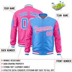Powder Blue Pink Two-Tone Varsity Letterman Bomber Jacket 2