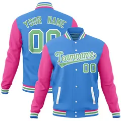 Powder Blue Pink Varsity Raglan Sleeves Letterman Baseball Jacket 1