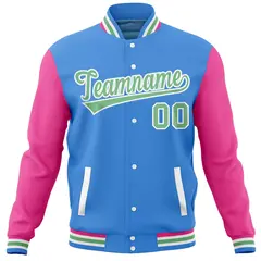 Powder Blue Pink Varsity Raglan Sleeves Letterman Baseball Jacket 5