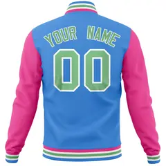 Powder Blue Pink Varsity Raglan Sleeves Letterman Baseball Jacket 6