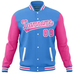 Powder Blue Pink Varsity Raglan Sleeves Letterman Baseball Jacket 5