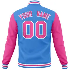 Powder Blue Pink Varsity Raglan Sleeves Letterman Baseball Jacket 6