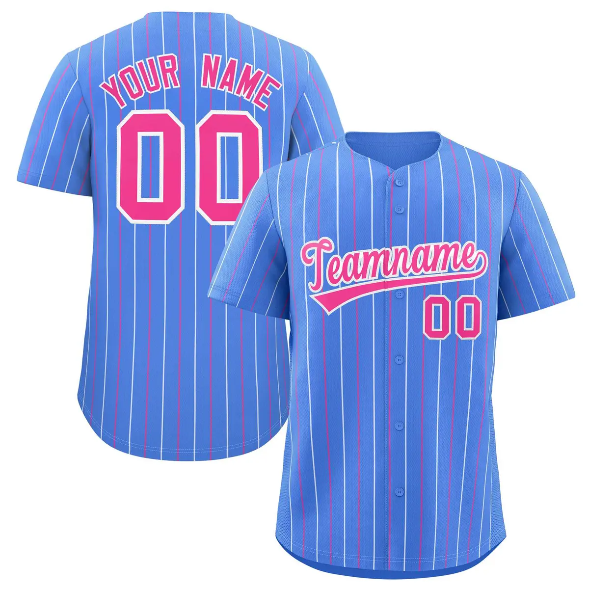 Powder Blue Pink White Bi-Color Striped Baseball Jersey