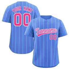 Powder Blue Pink White Bi-Color Striped Baseball Jersey