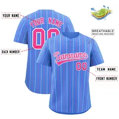 Powder Blue Pink White Bi-Color Striped Baseball Jersey 2