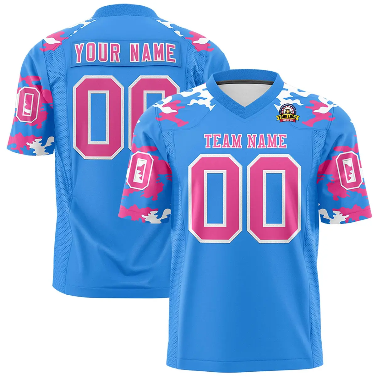 Powder Blue Pink-White Camo Authentic Football Jersey