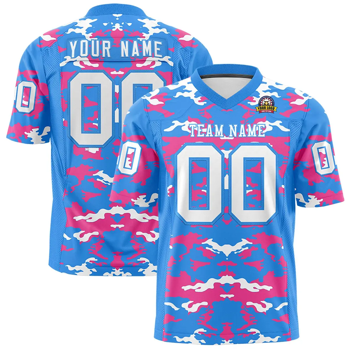 Powder Blue Pink-White Camo Authentic Football Jersey