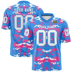 Powder Blue Pink-White Camo Authentic Football Jersey 1